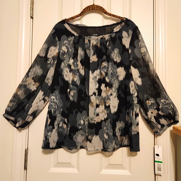 💕NWT Rafaella Black and Gray Polyester Top Lined Floral Size Large - Picture 1 of 7